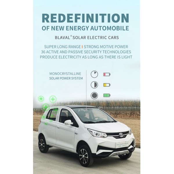 2024 Eléctrico Máximo alcance de 400 km Autos eléctricos 4 ruedas panel solar Car LHD Logotipo delantero Posición del conductor trasero