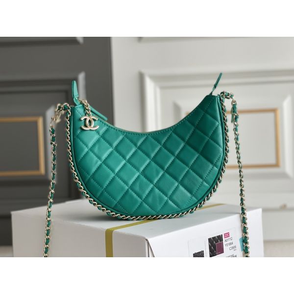 Black Chain Mini Sling Bag Branded Chanel Hobo Handbag Calfskin Leather