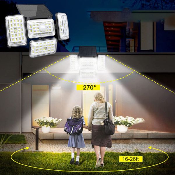 48.4W 6500K Solar Motion Sensor Wall Light 1200lm Solar LED Spotlight