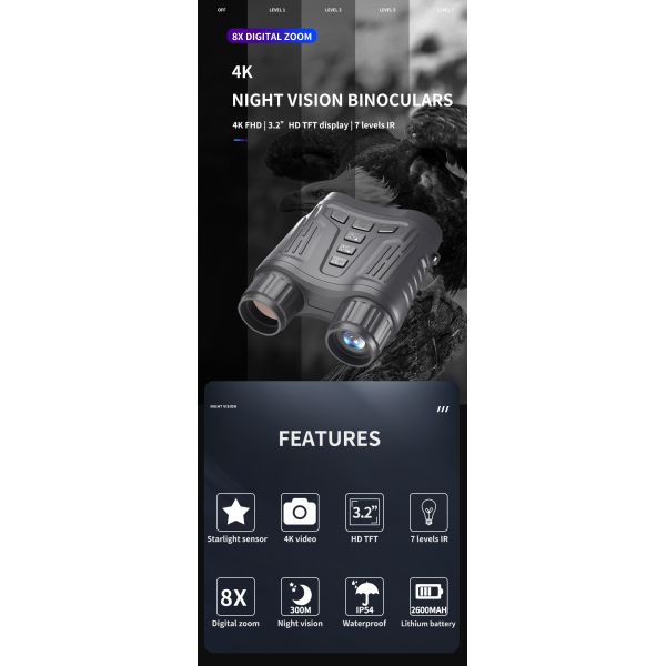 Бинокли ночного видения инфракрасного изумленных взглядов 4K ночного видения на охотиться 3,2