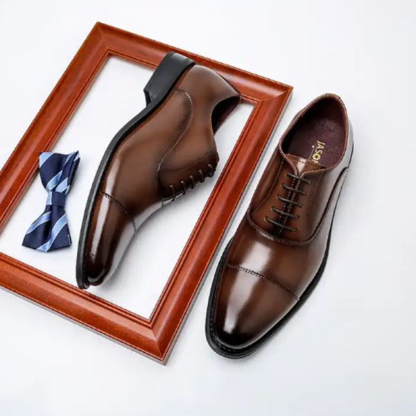 Genuine Leather British Lace Up Men'S Formal Dress Shoes Oxford No-Slip Business Shoes