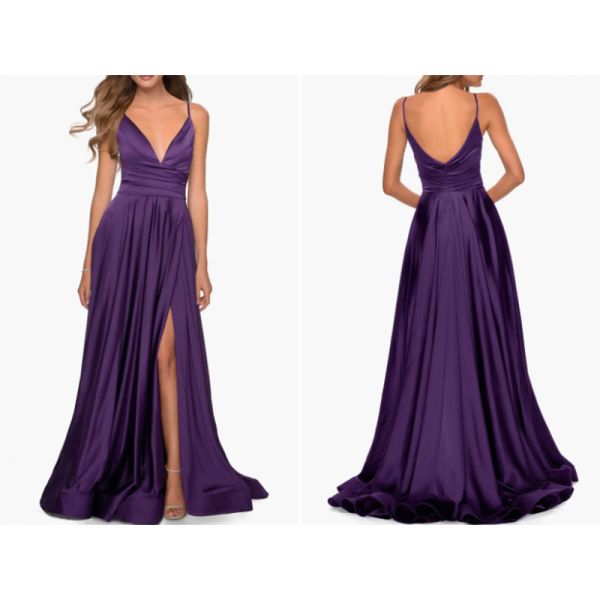 Excellent Sleeveless Royal Blue Satin Long Evening Dress Front Split Slit Spaghetti Straps Sweep Train A-Line Ruffles