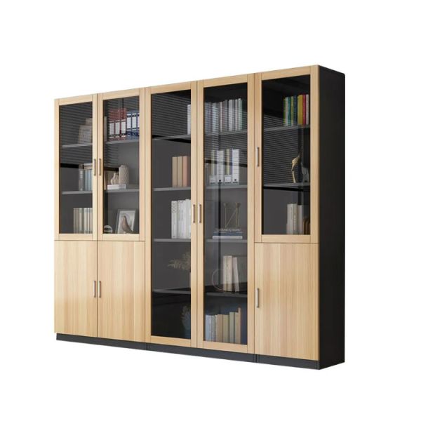 Dark Brown Glass Door File Cabinet 6 Door CEO Large Wood Filing Cabinet