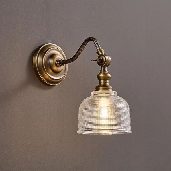 Clear Glass Indoor Parlor Bedside Stairs Hotel Lighting Old Copper Wall Lamp (WH-VR-129)