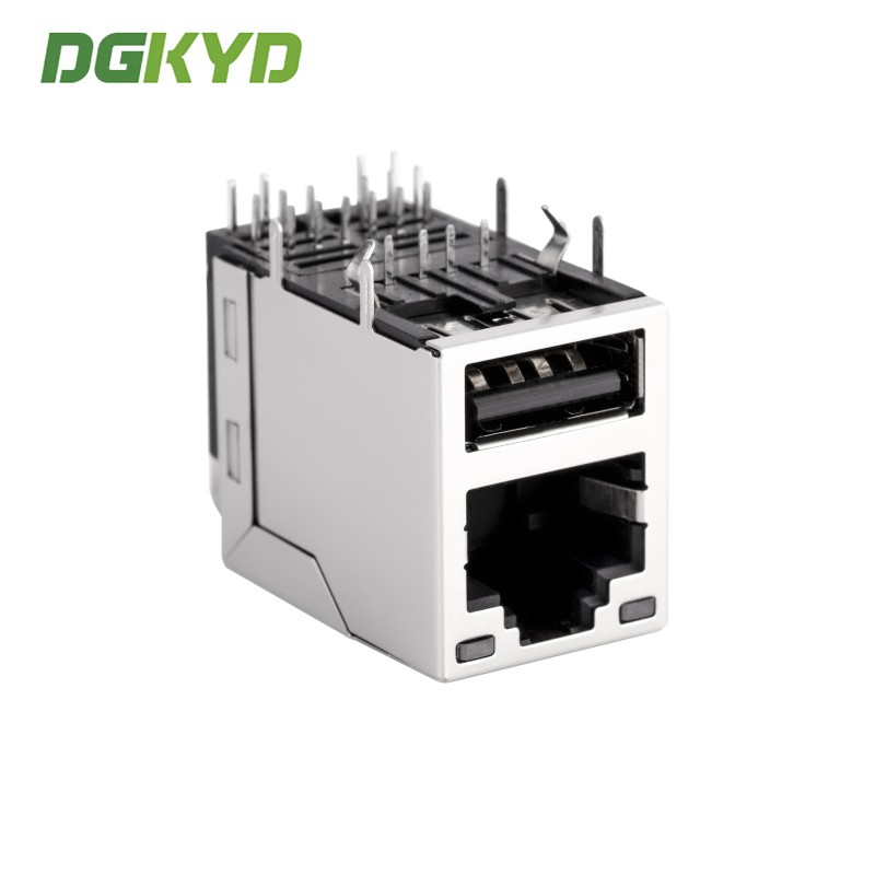 Gigabit RJ45 Connector RJ45+USB2.0 Socket with LED No Spring KRJ-008QGYGWUSBNL