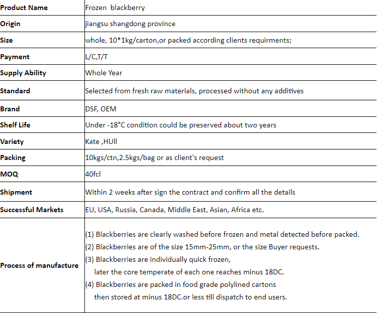 Frozen Fruits Berries Hot Sale and High Quality IQF Frozen Blackberry