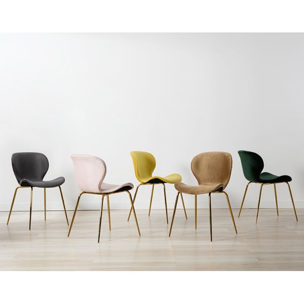 Grey Velvet Upholstered Dining Chairs Wave Shape Seat Anti Slip Mat