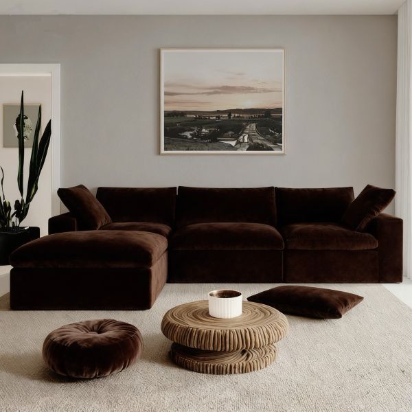 Nordic Modern Eco-Friendly Fabric Sofa Comfortable Armless L-Shape Sectional Compressed Villa Living Room Set