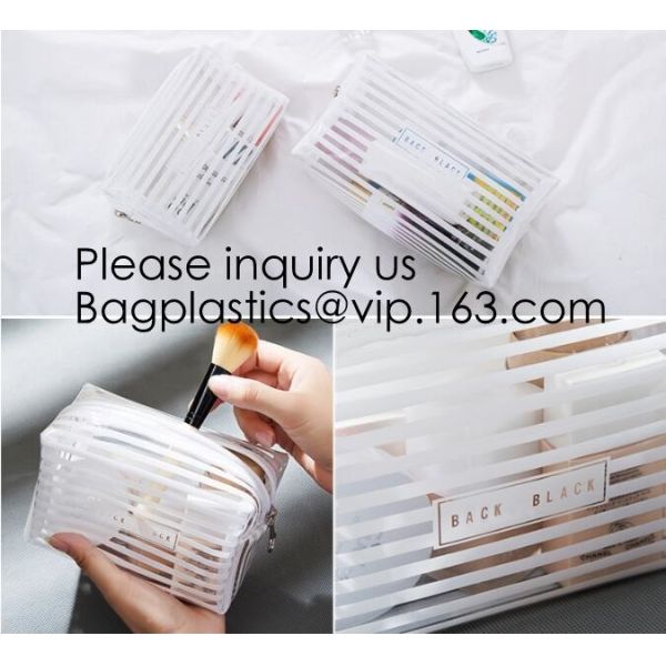 Clear Zipper Pouch with Strap Makeup Bag PVC Cosmetic Pouch,Printing Clear Zip lockk Cosmetic PVC Pouch, bagease, bagplast