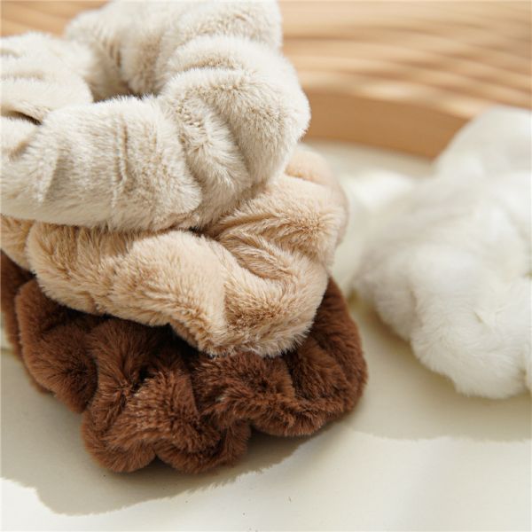 Warm winter fur cashmere cloth curly hair scrunchie lady girls simple cat ear hair band with elastic head rope