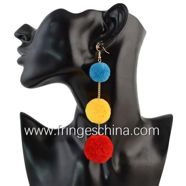 Fashion Bohemian Colorful Pom Pom Long Drop Earrings For Women Party Jewelry Accessories 