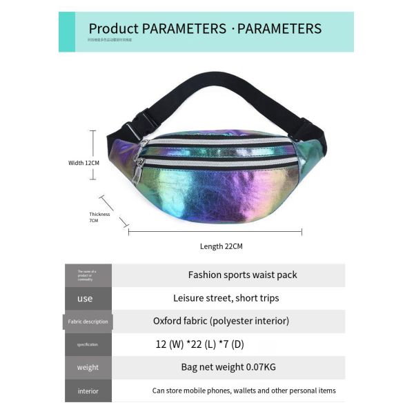 Stylish Customized Color Holographic Fanny Pack Waist Bag for Girls Laser PU Material