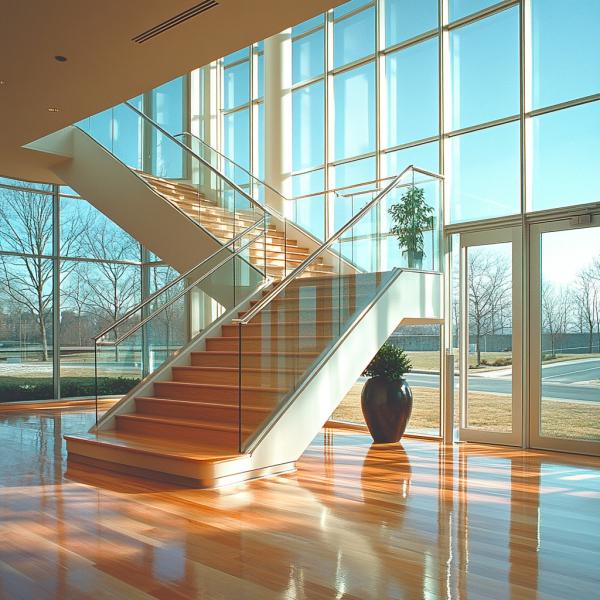 Polished Crystal and Stainless Steel Handrails with 8-12mm Glass Support