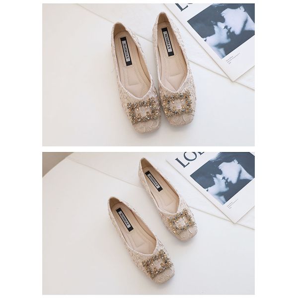 Fairy Style Soft Soled Square Buckle Shoes Spring And Autumn Flat Bottomed