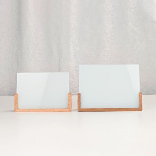 Durable Tabletop Sublimation Glass Photo Frame With Wooden U Shaped Base