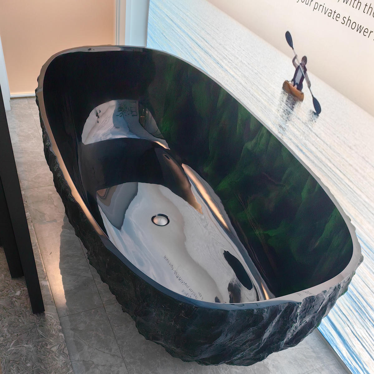 Luxury Volcanic Stone Solid Surface Bathtub Green Resin Freestanding Soaker 60 Inch