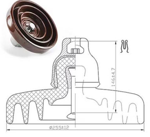 U120BP High Voltage Porcelain Insulator 120 kN Disc Suspension Insulator With 450 mm Leakage Distance