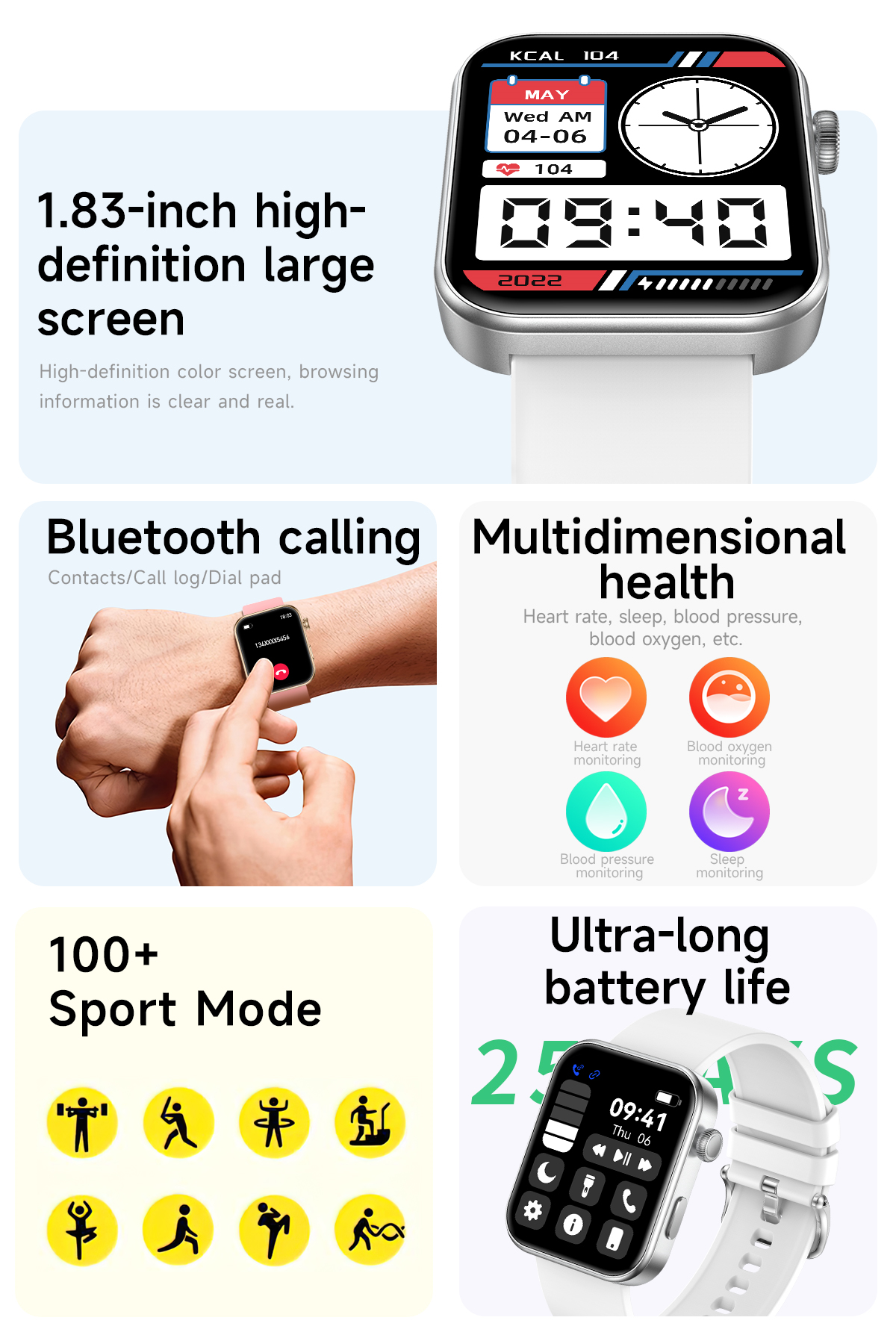 1.83inch large full touch screen digital body skin temperature sensor square dial custom gps tracking caller id HK5 smart phone calling J11 watch call function access control ladies female kids
