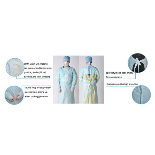 Yellow  35-60g Polyethylene Disposable Isolation Gowns 110cmx193cm Gowns With Open Cuff