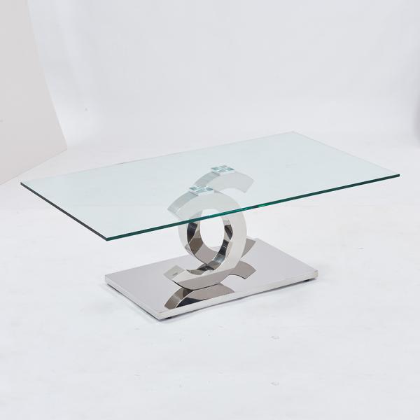 Clear 0.2cbm Tempered Glass Top Coffee Table polished stainless steel legs