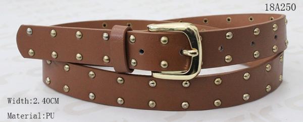 Uni - Sex Classic Brown PU Belt , Womens Waist Belt With Gold Metals & Buckle For Girls