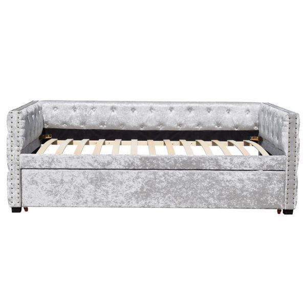 Crush Velvet Upholstered Trundle Daybed