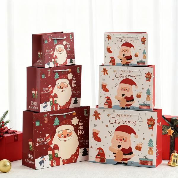 Custom Sizes Printed Kraft Christmas Bags Luxury Gift Bags with Ribbon Handle