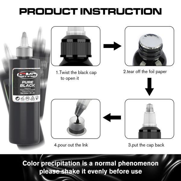240ML Professional Black Tattoo Ink Color Tattoo Ink For Tattooing
