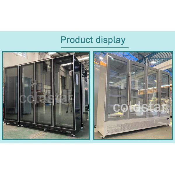 Drinks Beer Auto Defrost 4 Doors Cooler Commercial Display Fridge With 4 Wheels
