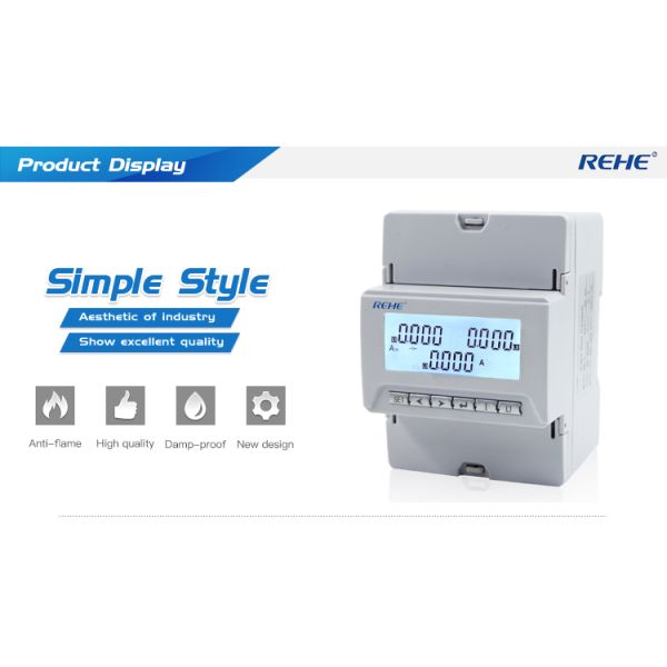Din-Rail Three Phase Digital Power Meter Current Meter With LCD screen
