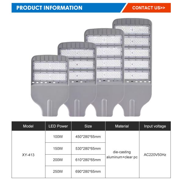 IP65 Waterproof LED Street Light with 100W/150W/200W Options and 3000K/4000K/6000K Color Temperature for Outdoor Lighting