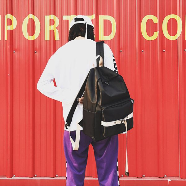 Korean version of the pure color contrast color backpack fashion personality bags large capacity waterproof backpack