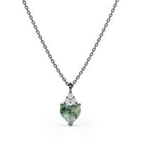 Raw Simple Fine Green Moss Agate Crystal Necklace 925 Silver Complete Wedding