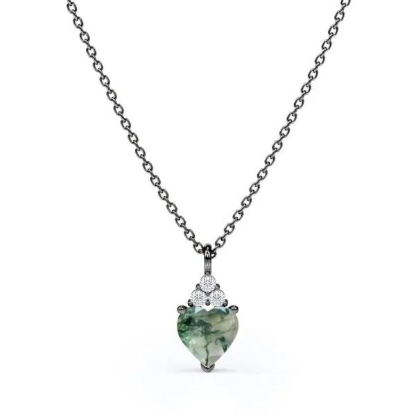 Raw Simple Fine Green Moss Agate Crystal Necklace 925 Silver Complete Wedding