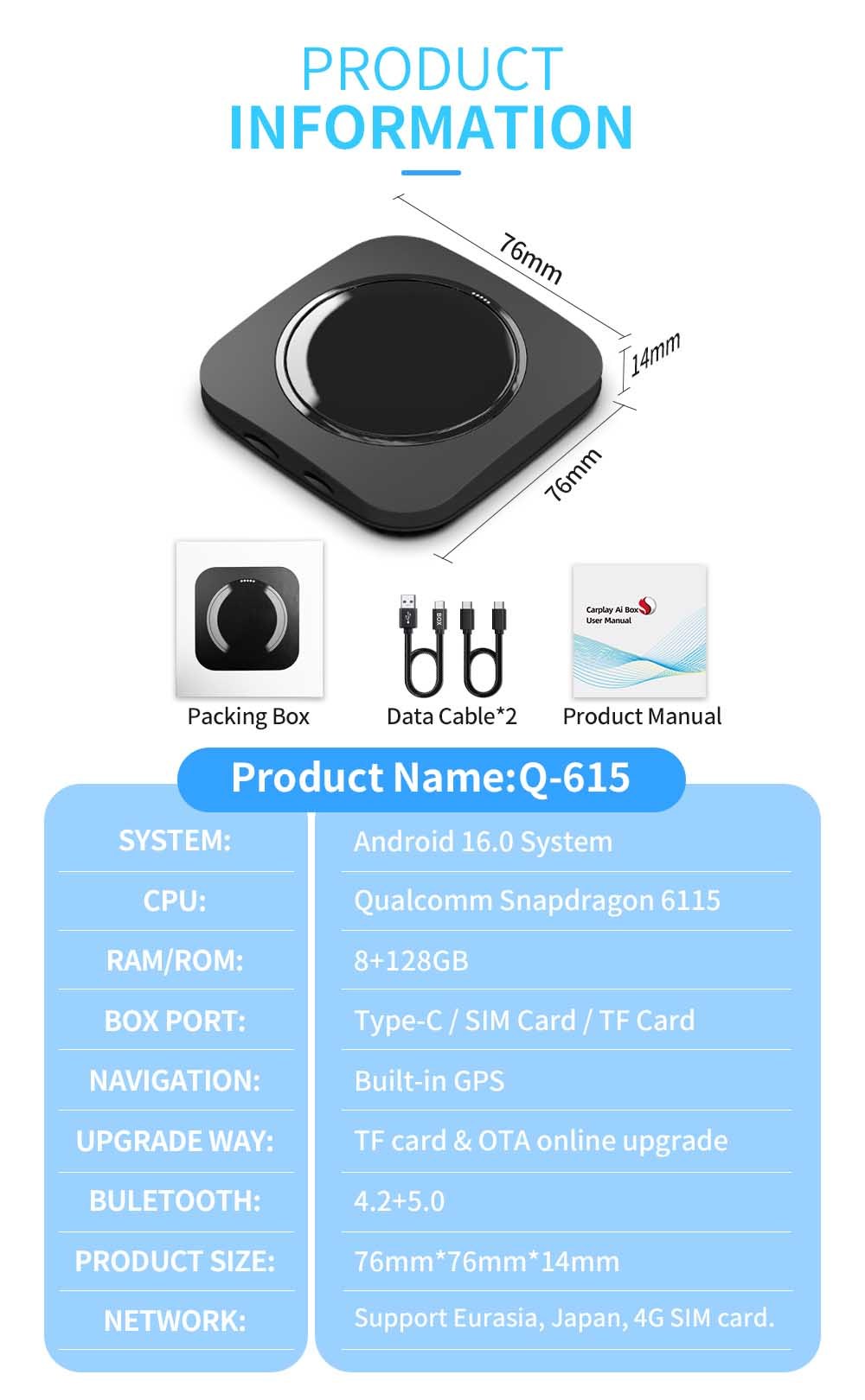 AI Android Carplay Android Box With QCOM RAM 8+ ROM 128GB Google Assistant