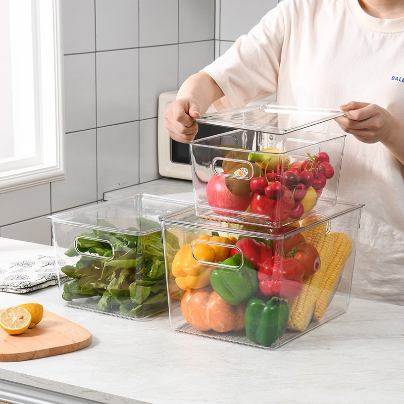 Factory Custom Transparent Plastic Rectangle Storage Box with Lid for Kitchen Refrigerator Organizes