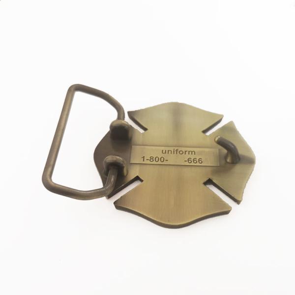 Debossed Texts Back Antique Bronze Belt Buckle Die Casting Fire Department Logo Shaped