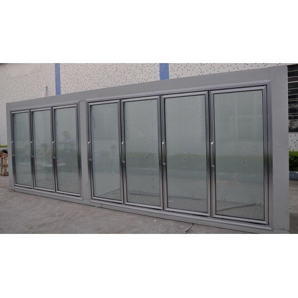 High performance double anti-fog walk in glass door cold room storage 4 door supermarket refrigerator
