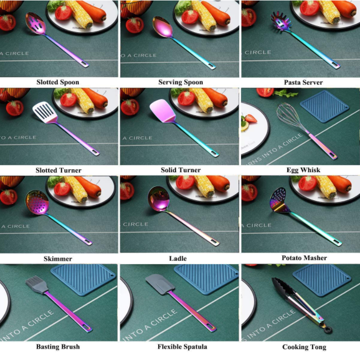 Phthalatefree Stainless Steel Kitchen Utensil Sets , Rainbow Cooking Utensils
