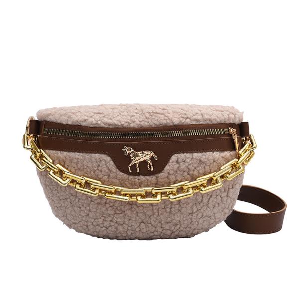 Plush Lambs Wool Fluffy Fur Women's Wait  Bag Small Fashion Fabric  Winter Female Bag Designer Handbags