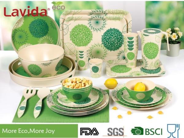 Green Color Bamboo Fiber Dinnerware , Waterproof Non - Odor Bamboo Fiber Dishes