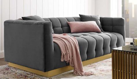 Ergonomic Design Customized Grey Velvet Lounge Sofa For Living Room