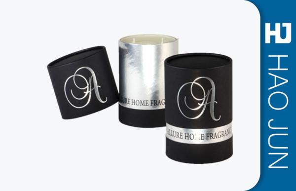 Matt Finish Luxury Round Candle Boxes Sponge Silver Hot Stamping Logo