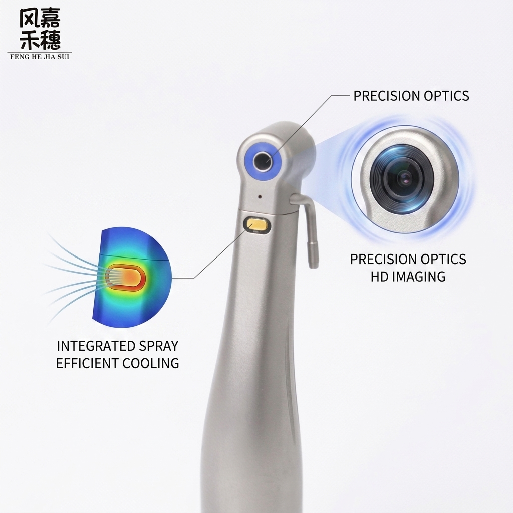 Stainless Steel Dental Low Speed Handpiece with Fiber Optic Illumination and Imported Ceramic Bearings for Smooth 20:1 Contra Angle Performance