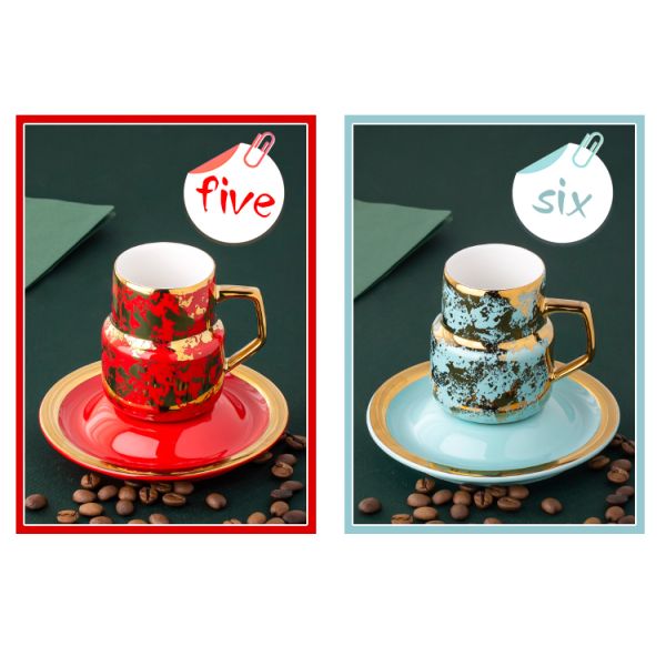 110ml Turkish Coffee Cups With Saucer Matt Gold Rim Handle