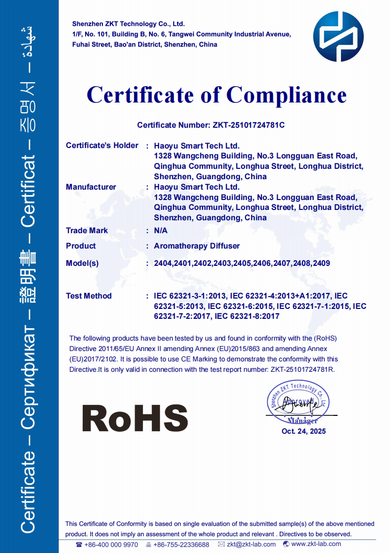 Haoyu Smart Tech Ltd. Certifications