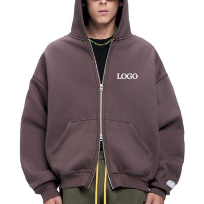Roupas de rua de colarinho com capuz, zip up castanho, top de cultivo com 500 gsm.