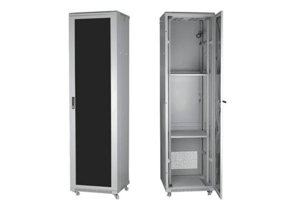 Glass Door Server Rack Cabinet 100mm Depth Cold Rolled Steel With Powder Coat Finishing YH2002