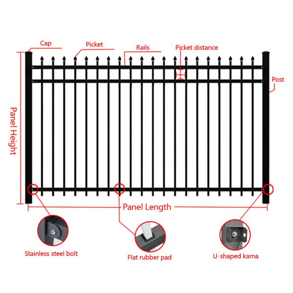 Steel Frame Fancy Ornamental Fence Panels Easily Assembled 6 Ft