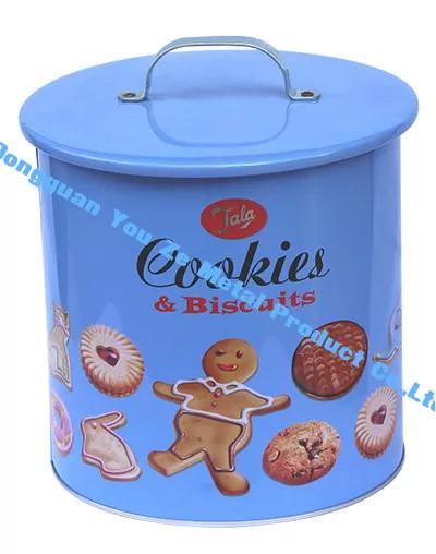 Jala Cookie Tins  Biscuits Food Grade Tin Containers Blue Cookie Tin with Handle on Cap